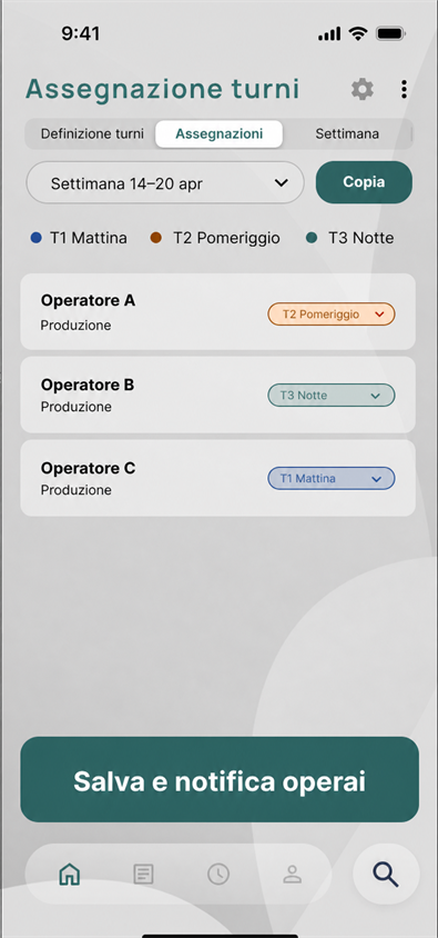 Assegnazione mobile dei turni agli operatori per settimana