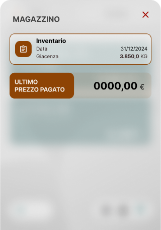 Scheda mobile di magazzino con inventario, data, giacenza e ultimo prezzo pagato