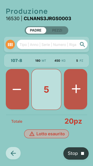 App di reparto per registrare quantità, lotto e stato